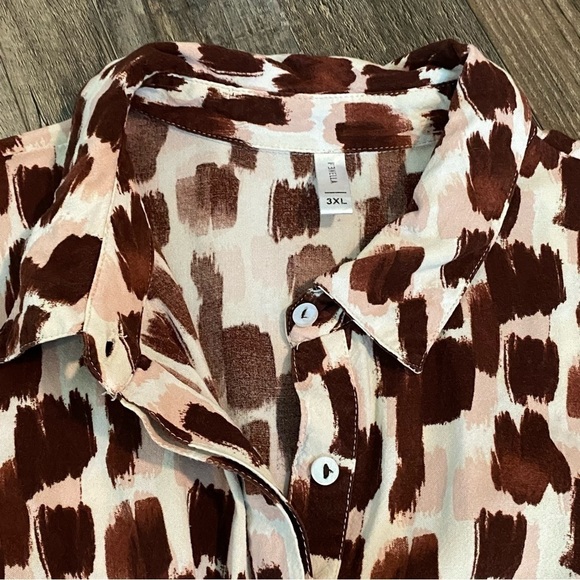 FEMELLA Brown & Pink 3/4 Sleeve Button Front Midi Dress, Size 3x - Picture 3 of 13